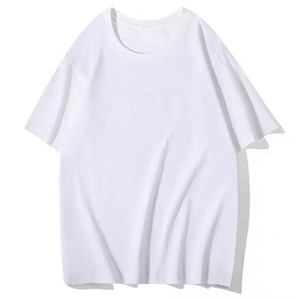 Camiseta de hombre de manga corta blanca con cuello redondo grande, diseño personalizado, corte holgado formal, con estampado, logotipo bordado, de algodón, anti-bolitas - Product Image 2