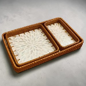 Plateau de service exclusif en nacre ronde avec finition en rotin pour le rangement des aliments et la présentation des collations lors de fêtes - Product Image 6