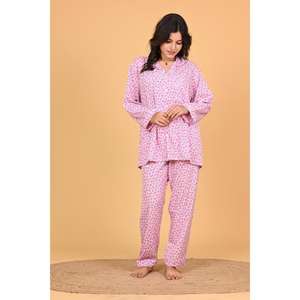 Ensemble de pyjama pour femmes en crêpe de polyester imprimé floral bohème, vêtements de détente décontractés d'été, doux, respirants, confortables, manches longues - Product Image 6