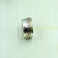 Bague tournante martelée faite à la main en métaux mixtes (argent 925, cuivre, laiton), large, style bohème, pour la méditation et anti-anxiété, bijou