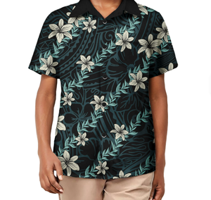 Men Short Sleeve Floral Print Casual Polo Shirt Breathable 100% Polyester Regular Fit White <b>Red</b> Pattern - Product Image 5