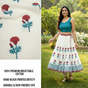 Jupe longue artisanale éthique à empiècements, 100% coton, imprimé floral, style traditionnel indien Kali, taille ajustable à nouer - Product Image 2