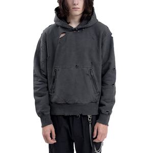 Meilleure vente fabricant personnalisé hommes broderie poids lourd en détresse Patch acide lavage pull sweats à capuche surdimensionné - Product Image 1