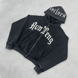 Custom Unisex 100% Cotton Oversized Heavyweight Hoodie & Sweatpants Set Solid Pullover Zip-Up Distressed Vintage Streetwear - Product Image 4