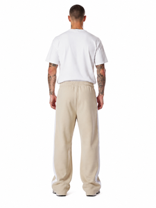 Pantalon de survêtement en molleton beige pour homme avec bande latérale blanche, taille élastique, pantalon décontracté pour l'automne - Product Image 3
