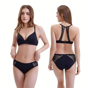 Conjunto de lencería sexy para mujer, sujetador íntimo, bragas tipo boyshort, copa completa con aros, ropa interior de poliamida, estilo francés, encaje floral en la cintura - Product Image 1