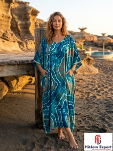 Tie Dye Printed Long <b>Kaftan</b> Dress Loose Fit <b>Beach</b> Cover Up Summer Resort Wear Manufacturer Kenya Nigeria - Product Image 5
