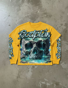 Camiseta de manga larga de doble capa con estampado gráfico DTG para hombre, con pedrería, corte holgado, de algodón grueso, estilo streetwear. - Product Image 5