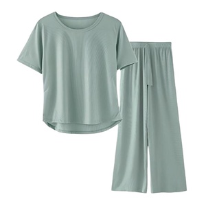 Premium classique décontracté élégant femmes pur coton Double Jersey Interlock pyjama ensemble motif tricoté tissu finition Premium - Product Image 5