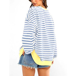 Sudadera Oversize a Rayas para Mujer, Cuello Redondo, Manga Larga, Estilo Casual Holgado, Top de Ropa Urbana Cómoda para Otoño - Product Image 2