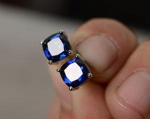 Sapphire <b>Stud</b> <b>Earrings</b> Cushion Cut Gemstone Sterling Silver September Birthstone Jewelry Gift Women - Product Image 1