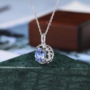 Collier pendentif lunette croissant en saphir bleu pâle de laboratoire taille ovale pour femme, bijoux de luxe, OEM ODM - Product Image 3