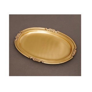Plateau de service minimaliste en laiton, plat ovale en métal, bol décoratif baroque doré, assiette sculptée antique couleur champagne - Product Image 4