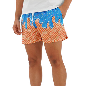 Short en maille imprimé cône de crème glacée bleu et orange, motif dessert, short de plage estival - Product Image 1
