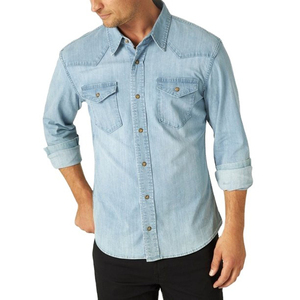 Camisa de Vestir Casual para Hombre, Personalizada de Fábrica, OEM, con Botones, Manga Larga, Estilo Denim, Antiarrugas, de Secado Rápido, Mega - Product Image 1