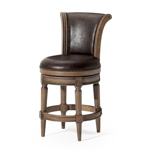 Aqdus Saleem Brown Handcrafted Rustic Wood Bar Stool with Leather Seat Tabletop Installation for Home <b>Decoration</b>-Wholesale India - Product Image 1