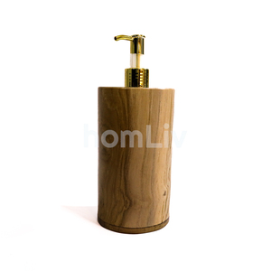 Solid Wood Sustainable Handmade Natural Teak Wood Decorative Round Liquid <b>Soap</b> Dispenser Lotion Pump Bottle Hotel Amenity - Product Image 2
