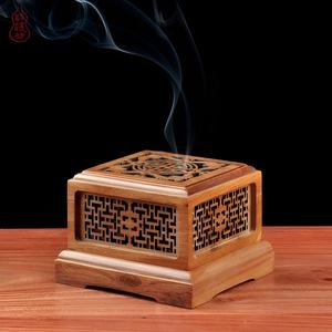 <b>Decorative</b> Carved Wooden Incense Burner With Covered Lid And Brass Insert For Home Temple Yoga And Aromatherapy Home use - Product Image 1
