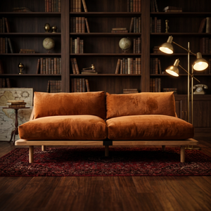 Minimalist Two Seat Velvet <b>Sofa</b> With Wood Frame And Cushion Back For Living Room - Product Image 6
