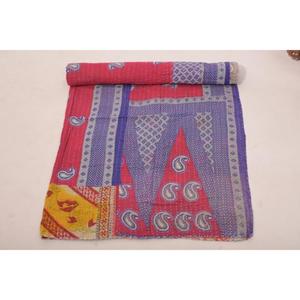 Indian Handmade Cotton Kantha Gudri Quilt Reversible Bedspread Decorative <b>Throw</b> Blanket for Bedroom - Product Image 2