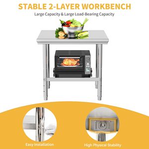 Tavolo da Lavoro in Acciaio Inox Certificato NSF 30x24 Pollici con Ripiano Regolabile, Alta Capacità di Carico, Tavolo da Preparazione Commerciale - Product Image 2