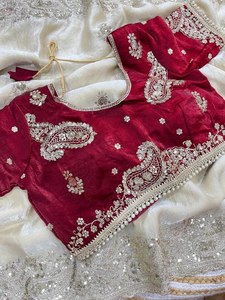 <b>Saree</b> with Heavy Sequence Border All Over Butti Embroidery Paired Fully <b>Stitched</b> Fancy Tassel Latkan for Satin Traditional - Product Image 5