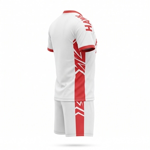 Maillot de football pour homme Hawk Eye, blanc et rouge, col en V, manches courtes, évacuation de l'humidité, extensible dans quatre directions, respirant, polyester, uniforme - Product Image 5