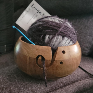 NO yarn snagging Smooth wooden yarn <b>bowl</b> that lets skeins glide easily, keeping yarn off the floor and projects - Product Image 4
