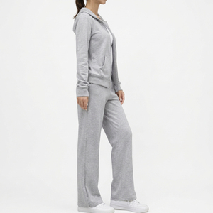 Conjunto de Sudadera con Cremallera y Pantalones Anchos con Cordón, Estilo Informal, Color Gris, 2 Piezas, Proveedor OEM - Product Image 5