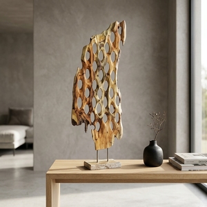 Krawang Stand Handcrafted <b>Wooden</b> Lattice Sculpture <b>Rustic</b> Carved Tabletop Decorative Artwork Stand Home Decor Display Accent - Product Image 2