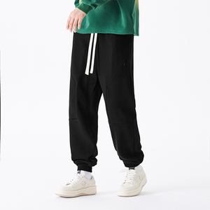 Men's Black Casual Sweatpants Drawstring <b>Elastic</b> <b>Waist</b> Jogger Pants Autumn Solid Color <b>Trousers</b> - Product Image 1