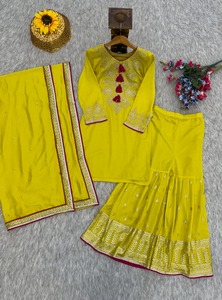 Readymade Modern Wedding Kurta Palazzo <b>Set</b> With Heavy Embroidery Sequin Work Ethnic Wear For Women In Festival - Product Image 4