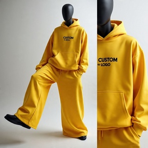 Wholesale Heavyweight Cotton Blank Baggy <b>Zip</b> up Hoodies Sweatsuits Unisex Sets Logo Custom Streetwear 500 Gsm Tracksuit - Product Image 6