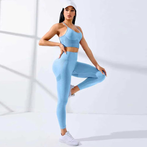 Custom Made Yoga Sets For Women's Knitted High Impact Sports Bra With Stretchable Pant Workout Compression Two Piece Sets - Product Image 5