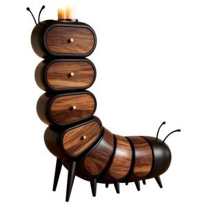 Mueble de Madera de Teca con Forma de Oruga Creativa, Cómoda de Almacenamiento para Dormitorio con 4 Cajones - Product Image 1