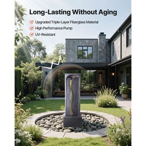 Fuente de Agua para Exteriores de 38.58 Pulgadas de Altura, Estilo Cascada de 1 Nivel con Base de Roca y Luces LED - Product Image 5