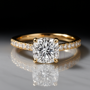 14K Solid Rose Gold Ring With Side Diamond Design Band Luxury Wedding Ring With Moissanite Diamond In <b>Cushion</b> Solitaire Diamond - Product Image 3