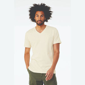 T-shirt unisexe blanc à col en V de 4,2 oz, 100 % coton peigné Airlume, manches courtes, jersey essentiel en polyester/coton - Product Image 1