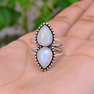 Anillo de piedra lunar, anillo de plata de ley 925, piedra lunar arcoíris natural, joyería de boda - Product Image 3