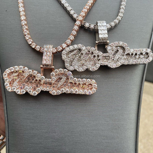 Collier Pendentif Lettre 'Jungle King Lion' Unisexe en Laiton avec Moissanite Transparente et Or 14K Baguette, Design Hiphop Tendance, Meilleure Vente RB - Product Image 1