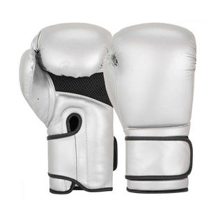 Gants de boxe pour hommes en cuir premium argenté, en promotion, durables, pour entraînement et sparring, avec support pour le poignet - Product Image 1