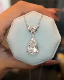 Pendentif en diamant cultivé en laboratoire certifié IGI, taille poire et cœur, collier de mariée en or jaune 14 carats - Product Image 6