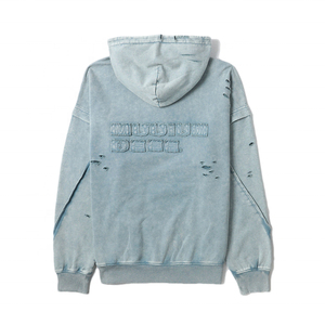 เสื้อฮู้ดสตรีทแวร์ผ้าฟลีซสำหรับฤดูหนาว แบบสั่งทำพิเศษ ทรงโอเวอร์ไซส์ ไหล่ตก สไตล์วินเทจ ล้างสีแบบแอซิดวอช ทำสีซีดแบบดิสเทรส ผ้าฝ้าย 100% สำหรับผู้ชาย - Product Image 2