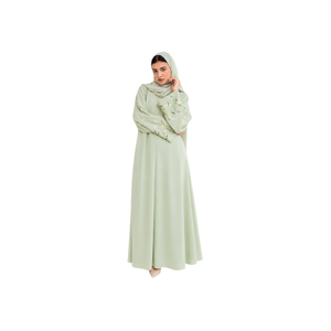 Womens Black Solid Embroidered Abaya Long Sleeve Stand Collar Floor Length Modest Daily Wear Middle East Style Muslim Wear <b>Dress</b> - Product Image 4