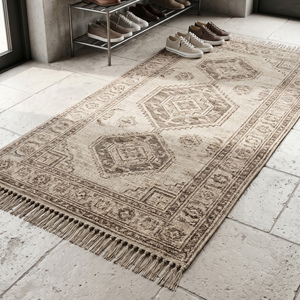 Alfombra de Yute Tejida a Mano, Color Beige Marrón, Diseño Geométrico Moderno, con Flecos, Antideslizante, para Sala de Estar, Dormitorio, Decoración del Hogar - Product Image 1