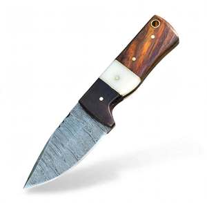 Lame en acier de Damas, manche segmenté en bois et os multi-matériaux, et objectif de présentation avec broche en laiton - Product Image 3