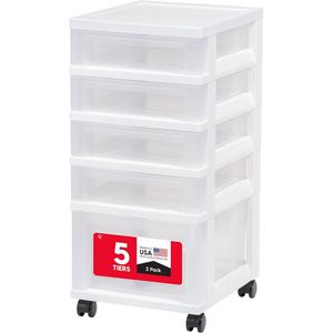 Chariot de rangement roulant en plastique à 5 tiroirs avec roulettes pour fournitures scolaires, artistiques et d'artisanat, organisateur de commode et de placard - Product Image 1