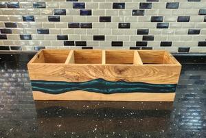 Handcrafted Elegant Wooden and Resin <b>Caddy</b> With Handle Perfect For Kitchen Dining <b>Table</b> kitchen And Outdoor Picnic Storage - Product Image 2