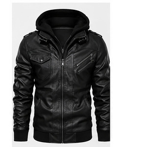 Factory Wholesale Men PU <b>Leather</b> Motorcycle <b>Jacket</b> Hooded Racer Biker <b>Jacket</b> Breathable Autumn <b>Winter</b> Stand Collar Zipper Plus - Product Image 1