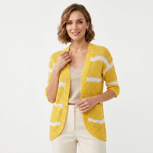 Women's 100% Cotton Intarsia Print Medium Length Formal V-neck Single Button Closure Anti-Pilling Quick Dry <b>Cardigan</b> OEM Spring - Product Image 5
